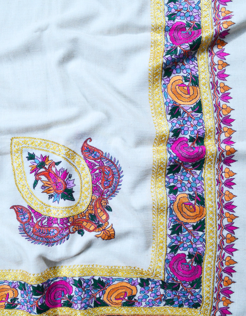 white embroidery pashmina shawl 7940