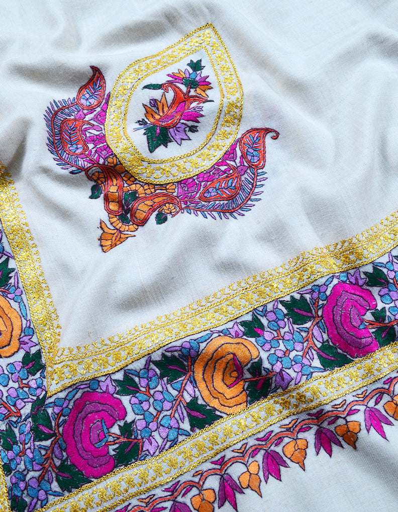 white embroidery pashmina shawl 7940