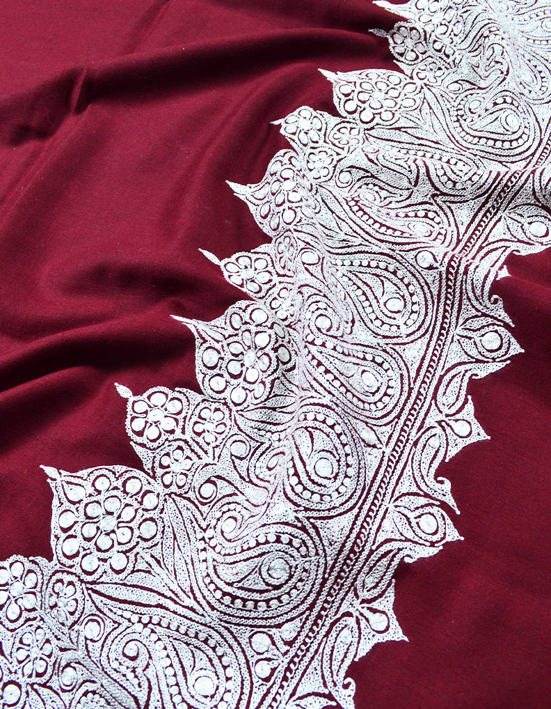 dark maroon embroidery pashmina shawl 7942