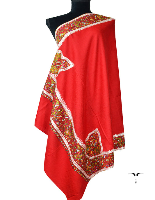 red embroidery pashmina shawl 7943