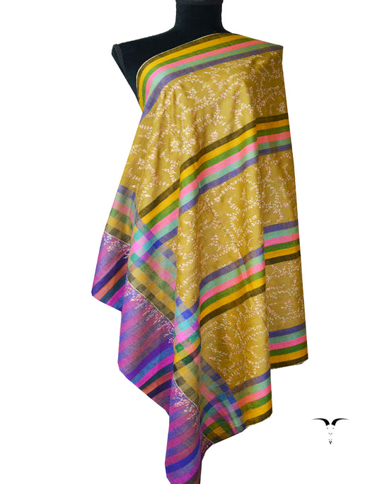stripes and check Silk embroidery Gi pashmina shawl 7944