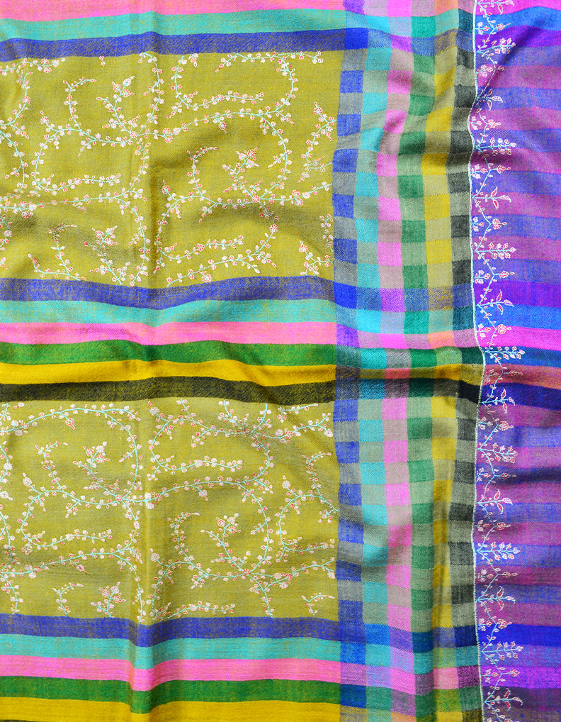 stripes and check Silk embroidery pashmina shawl 7944