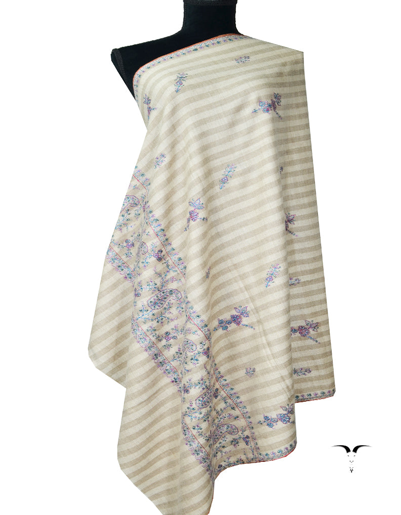 striped silk embroidery pashmina shawl 7947