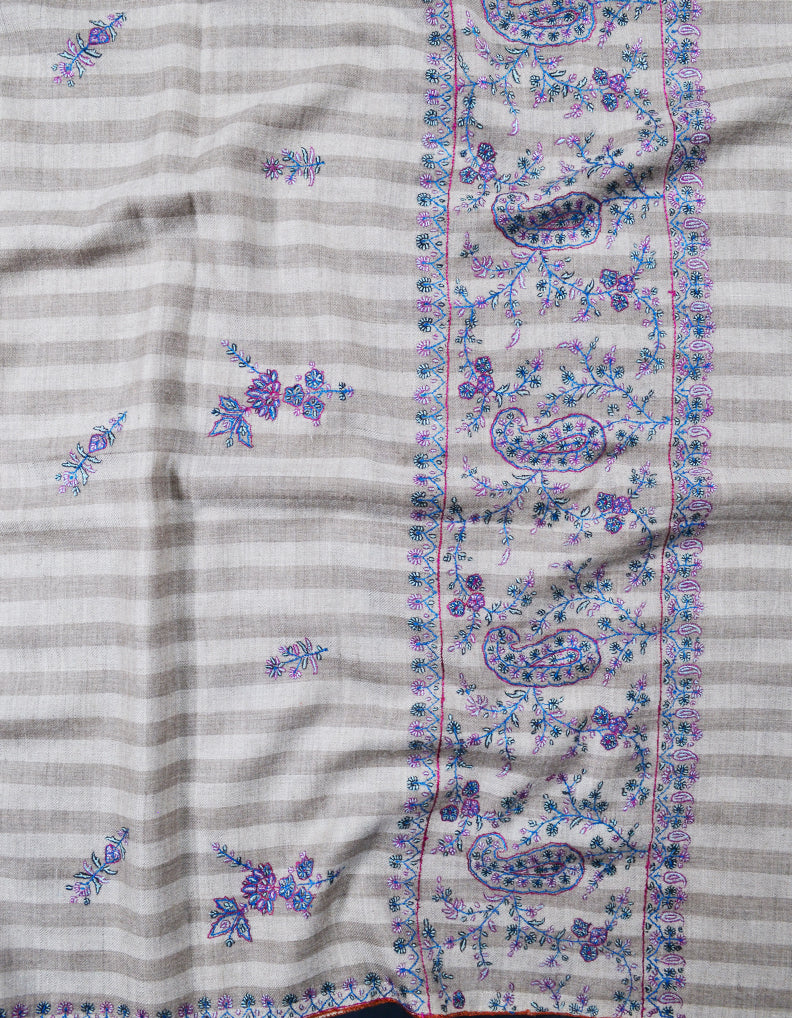 striped silk embroidery pashmina shawl 7947