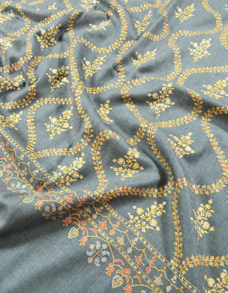 grey embroidery pashmina shawl 7949