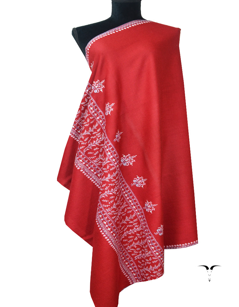 red embroidery pashmina shawl 7953