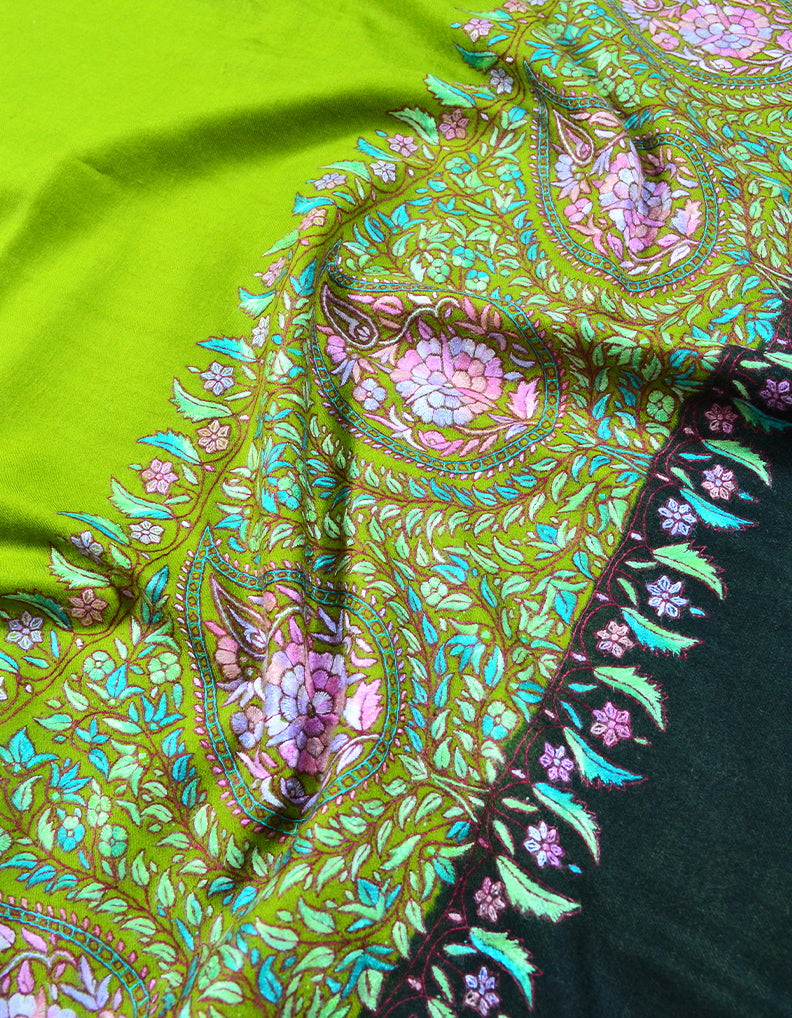 green and black embroidery pashmina shawl 7954