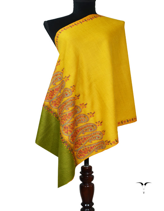yellow and green embroidery pashmina stole 7964