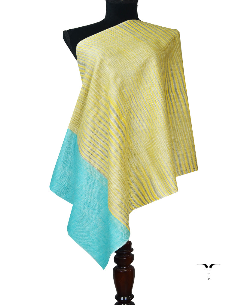 yellow and sky-blue striped pashmina stole 7966