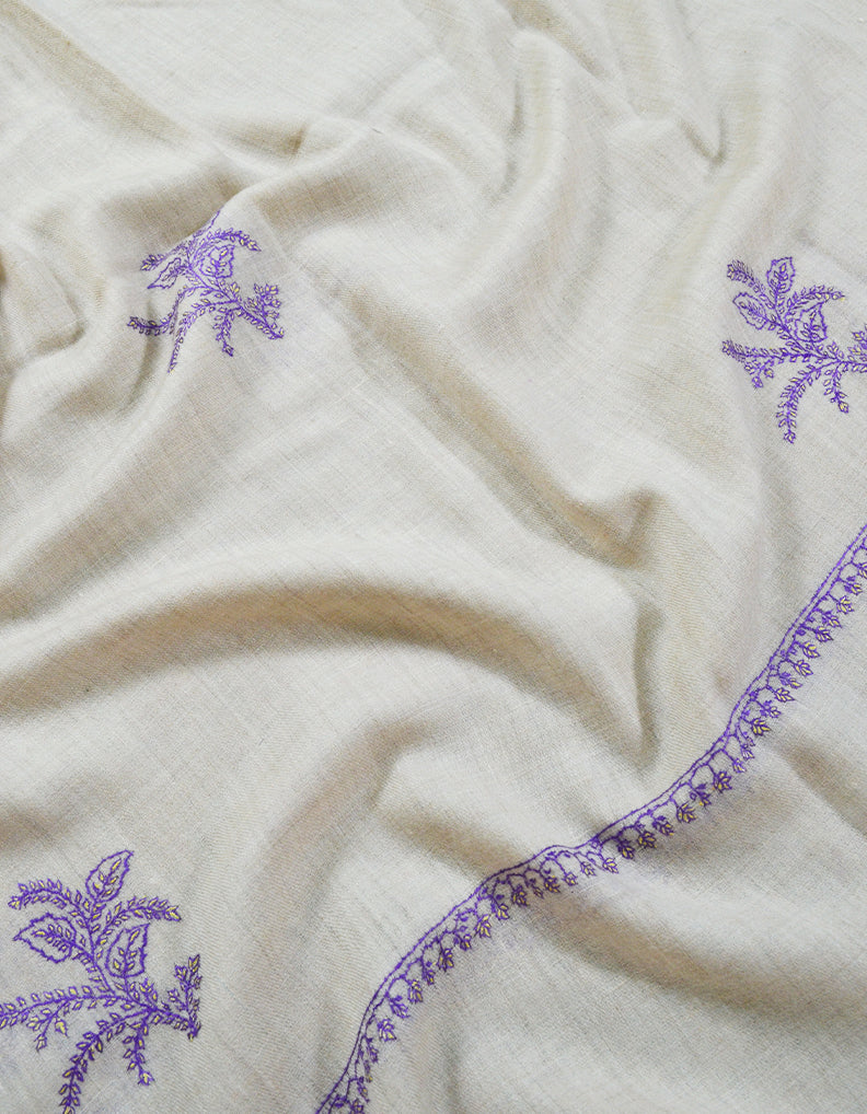 white booti embroidery pashmina shawl 7977
