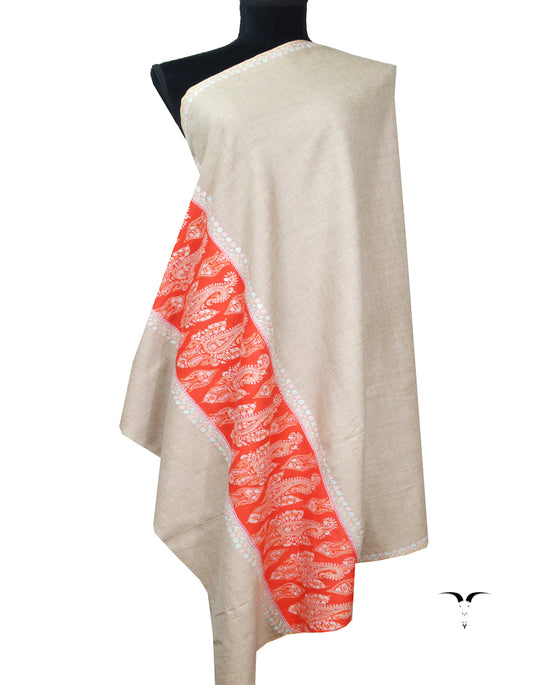 natural and red embroidery pashmina shawl 7979