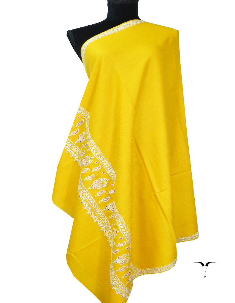 yellow tilla embroidery pashmina shawl 7980