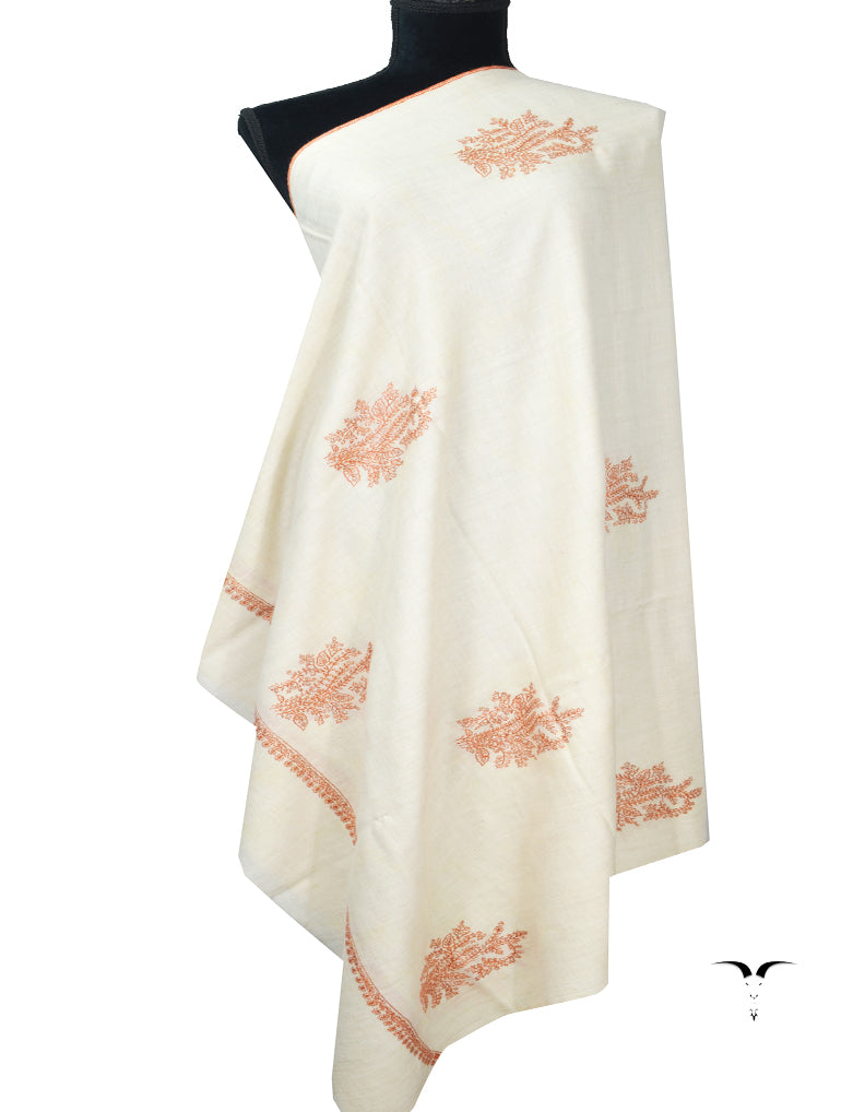 white booti embroidery pashmina shawl 7982