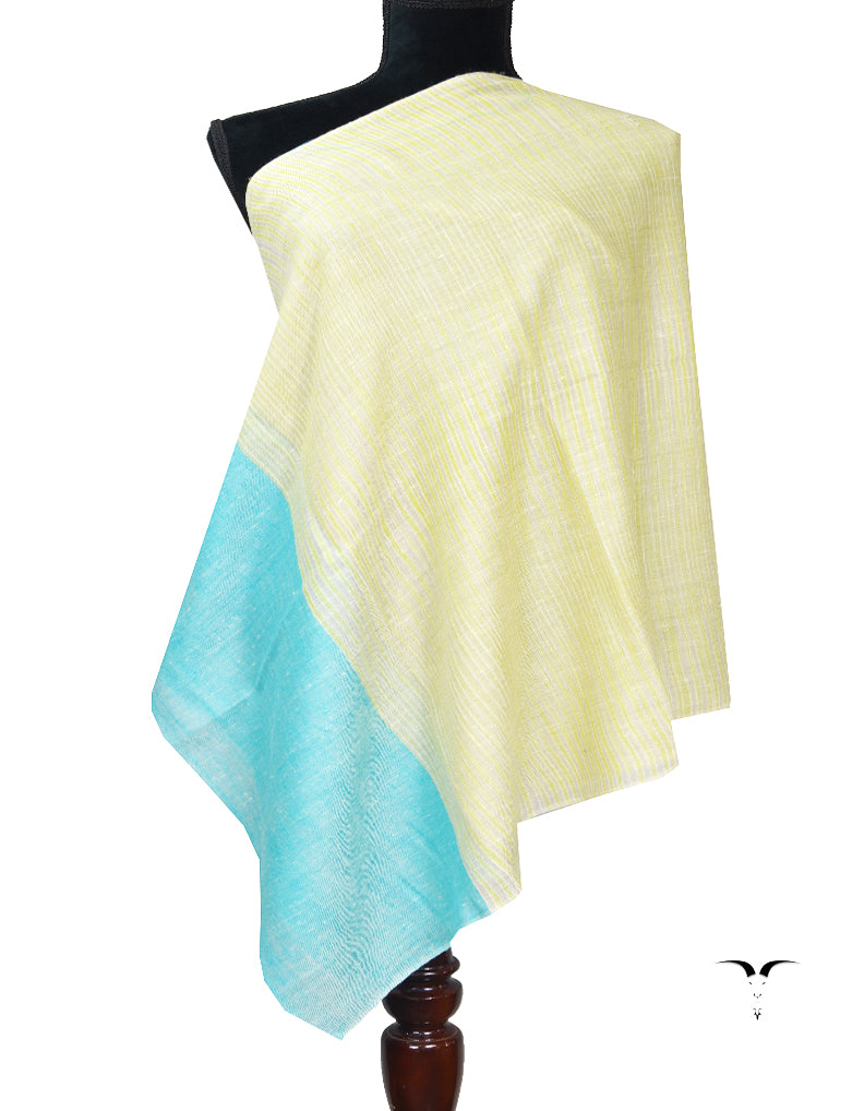 Yellow And Skyblue striped pashmina stole 8033