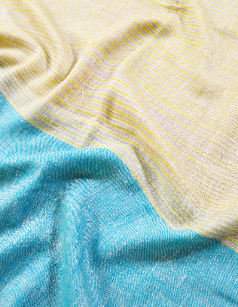 Yellow And Skyblue striped pashmina stole 8033
