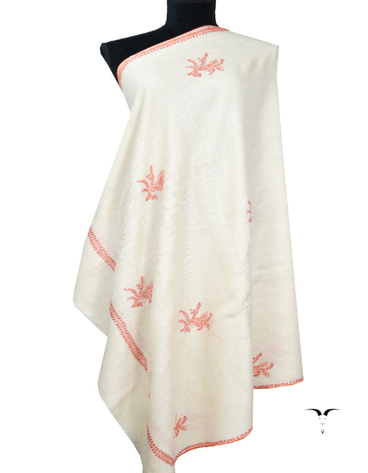 white embroidery pashmina shawl 8053