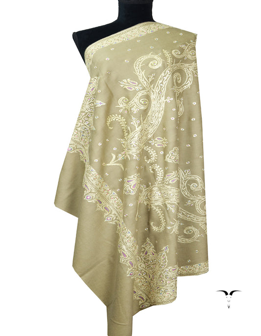 natural tilla embroidery pashmina shawl 8056