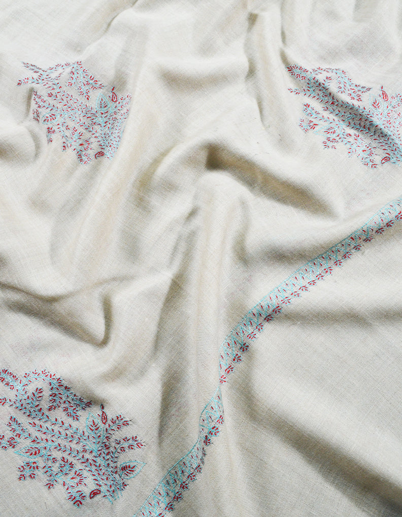 white booti embroidery pashmina shawl 8061