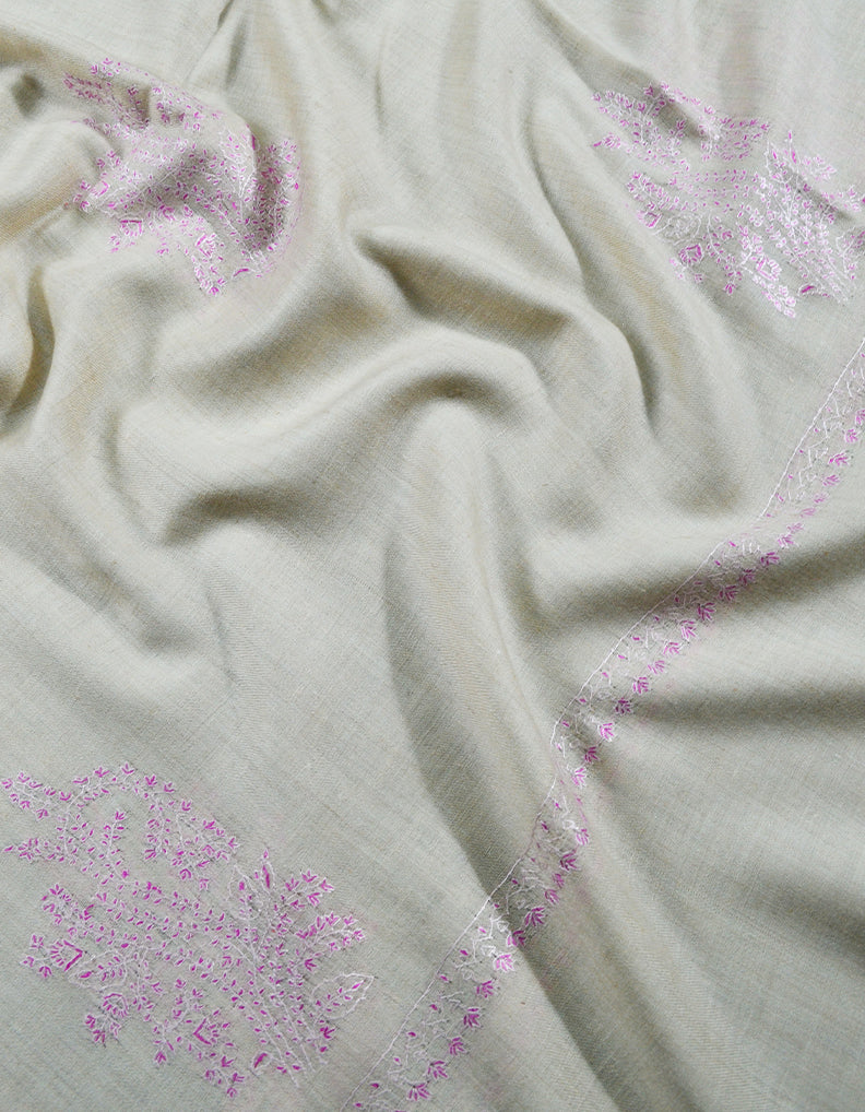 white booti embroidery pashmina shawl 8064
