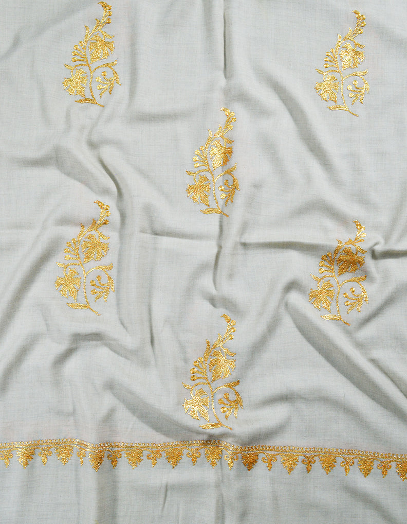 white tilla embroidery pashmina shawl 8066