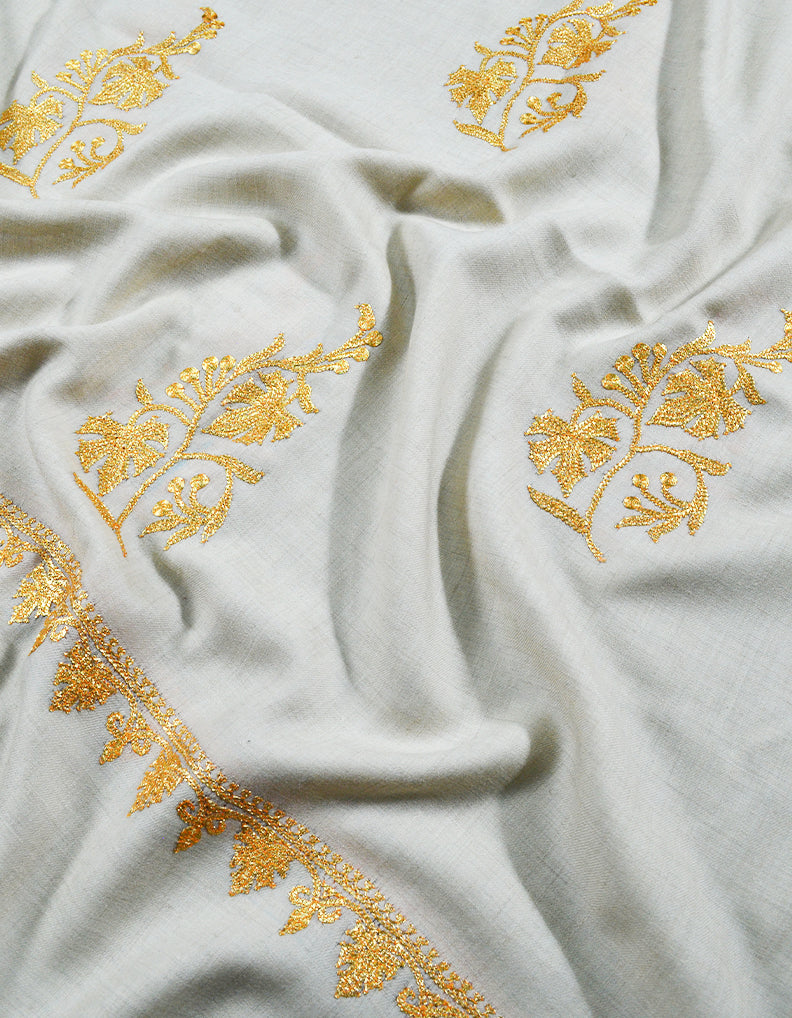 white tilla embroidery pashmina shawl 8066