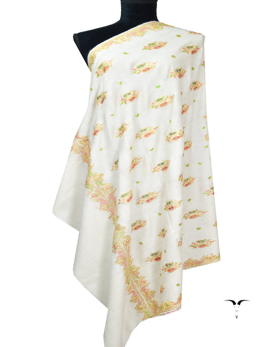 white tilla embroidery pashmina shawl 8069