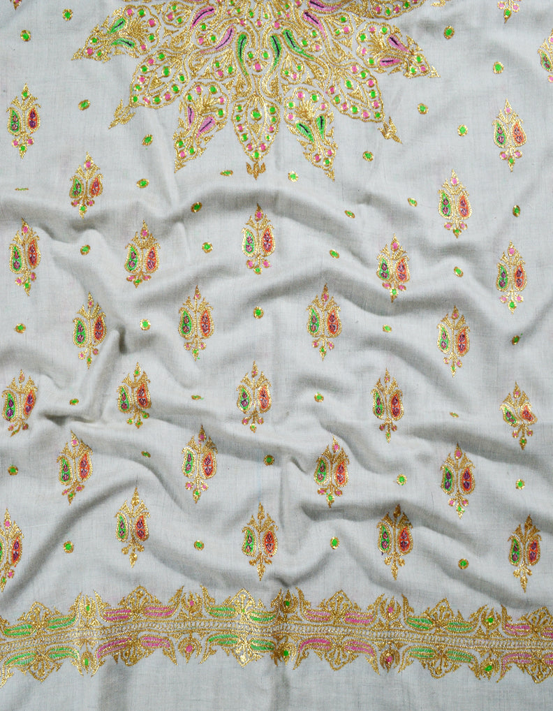 white tilla embroidery pashmina shawl 8069