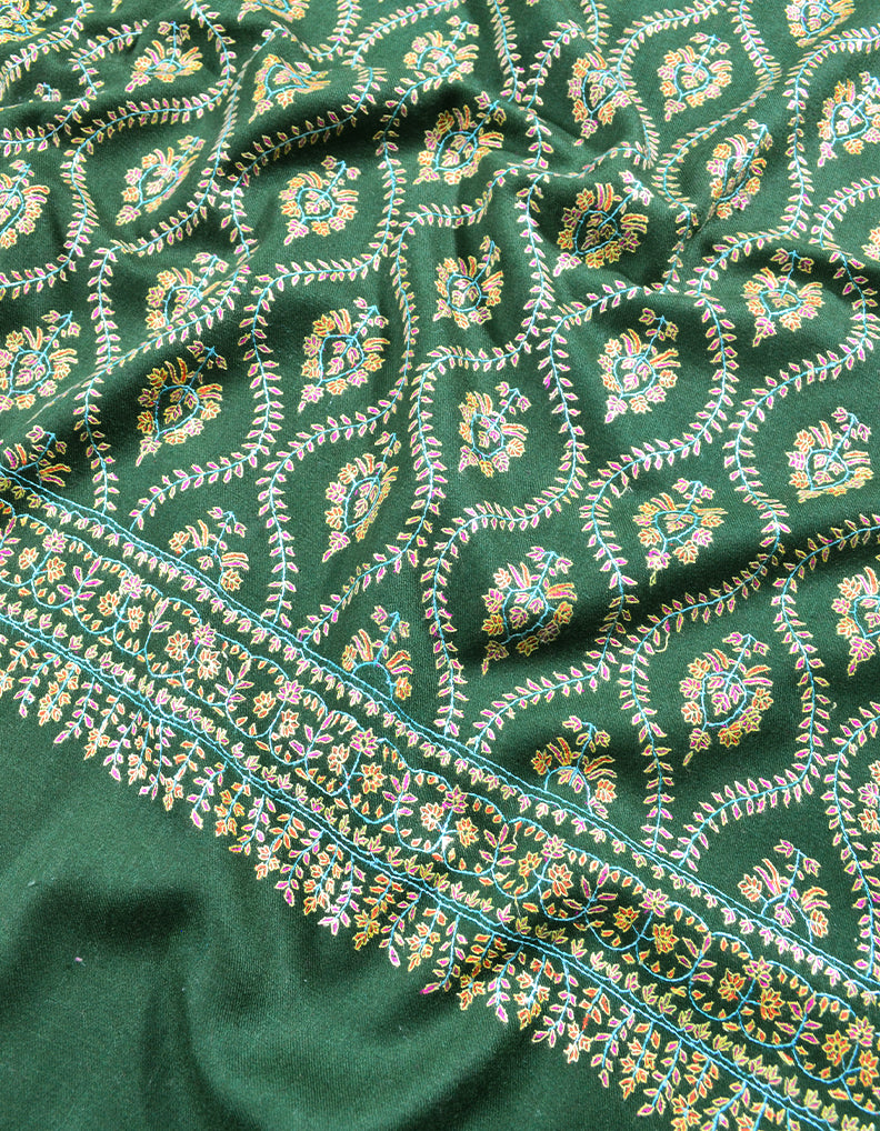 green jaali embroidery pashmina shawl 8071
