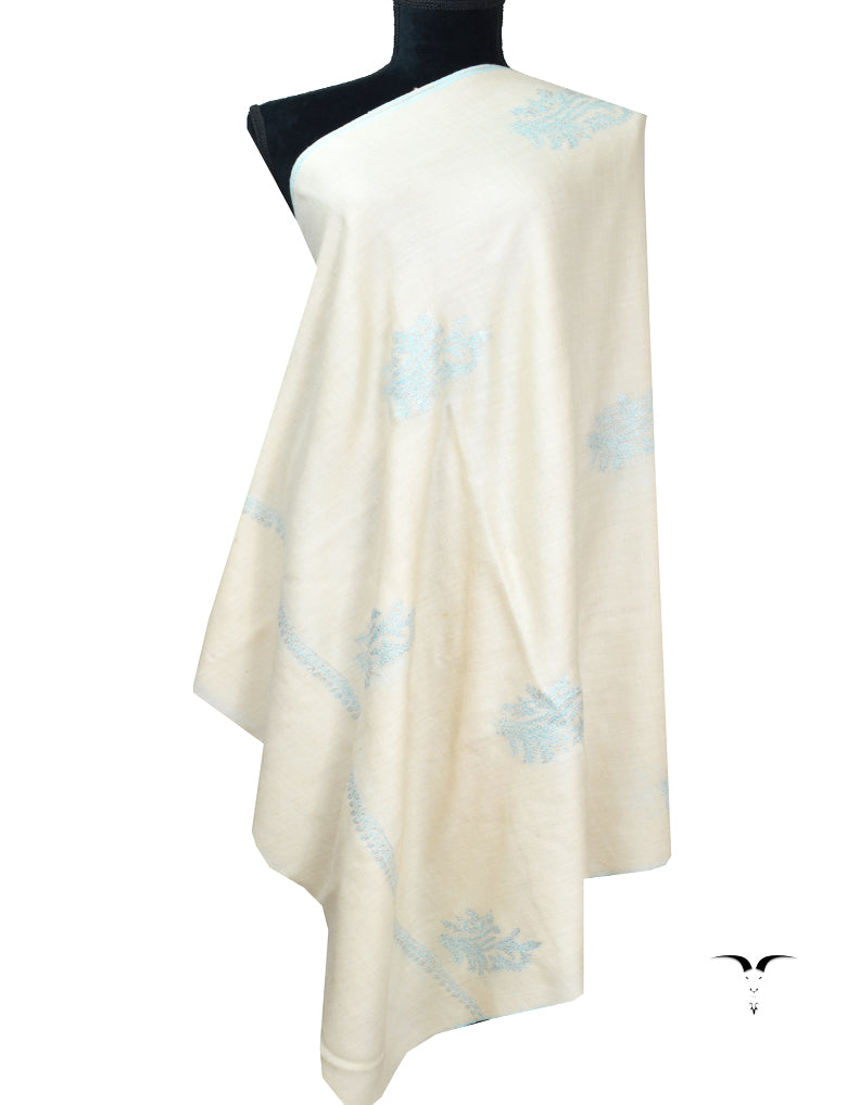 white booti embroidery pashmina shawl 8072