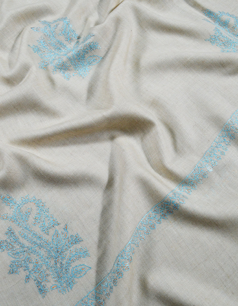 white booti embroidery pashmina shawl 8072