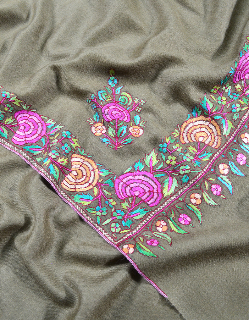 dark natural embroidery pashmina shawl 8074