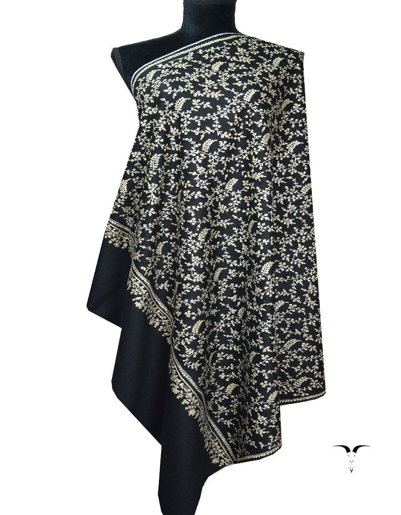 black jaali embroidery pashmina shawl 8078
