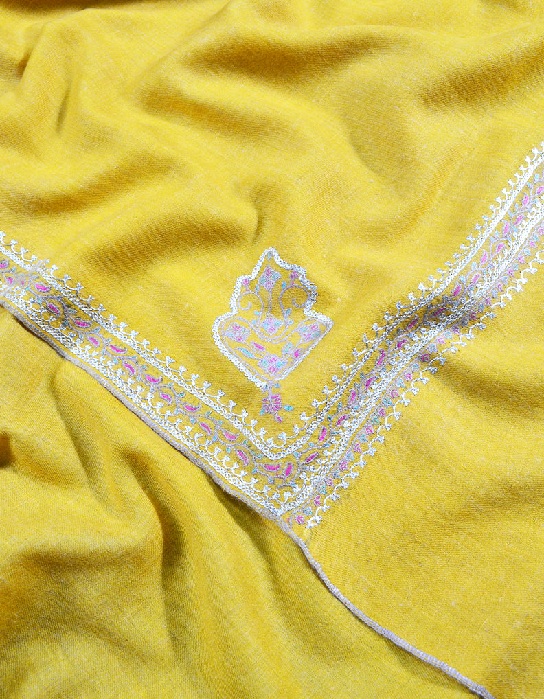 yellow tilla embroidery pashmina shawl 8083
