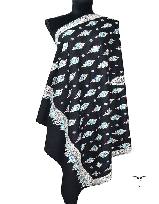 black tilla embroidery pashmina shawl 8085