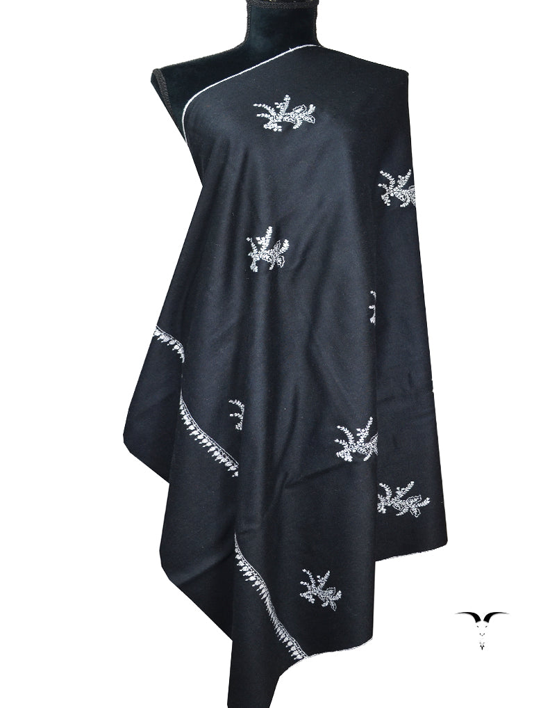jet black booti embroidery pashmina shawl 8086