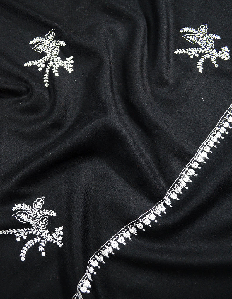 jet black booti embroidery pashmina shawl 8086