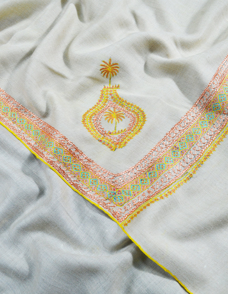 white tilla embroidery pashmina shawl 8087