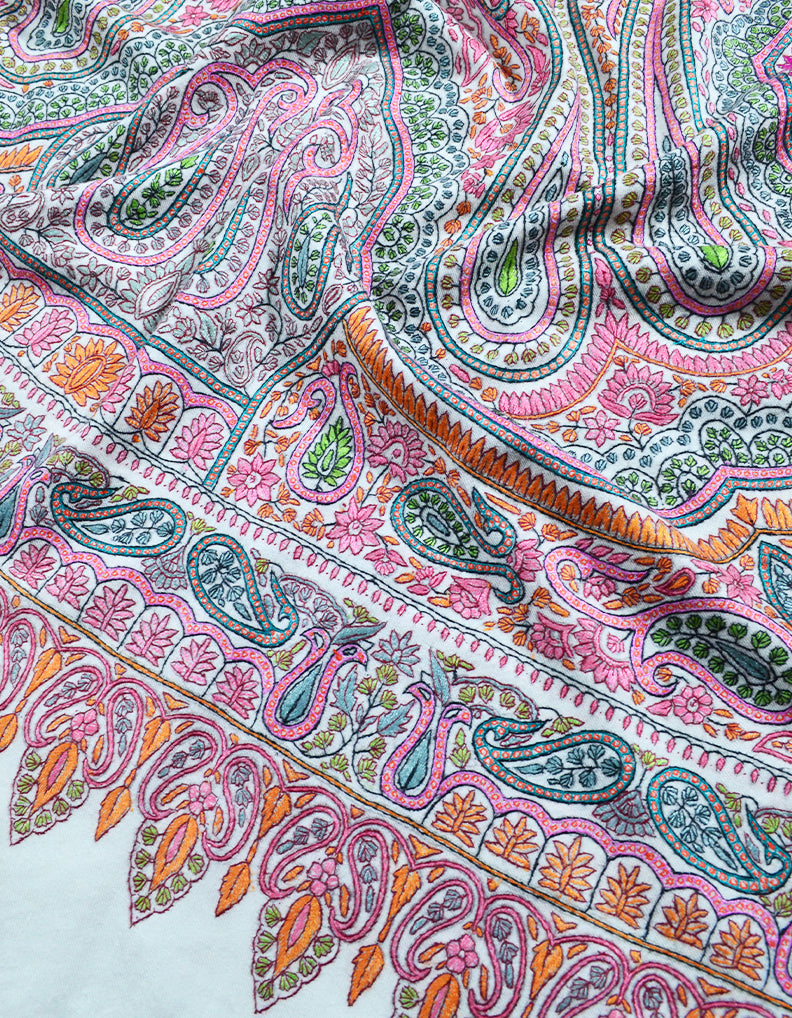 white jamma embroidery pashmina shawl 8088