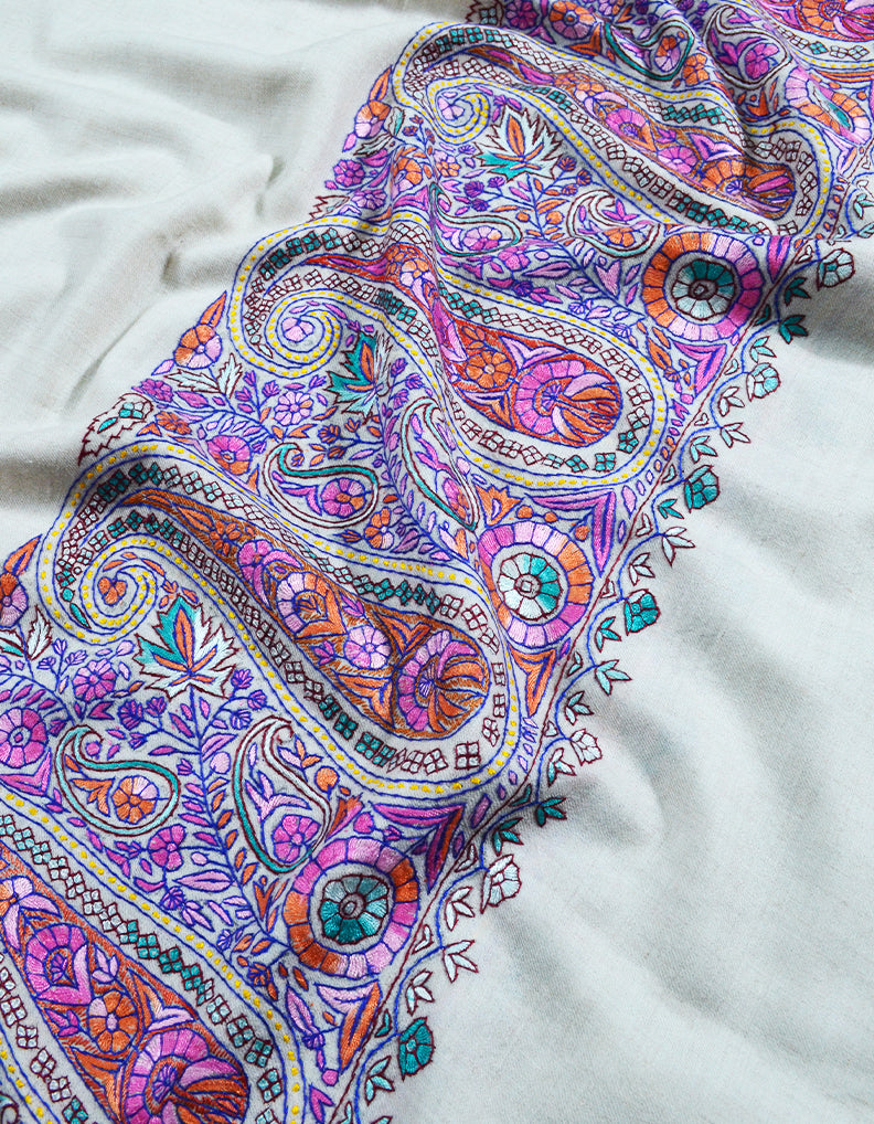 pure white embroidery pashmina shawl 8089