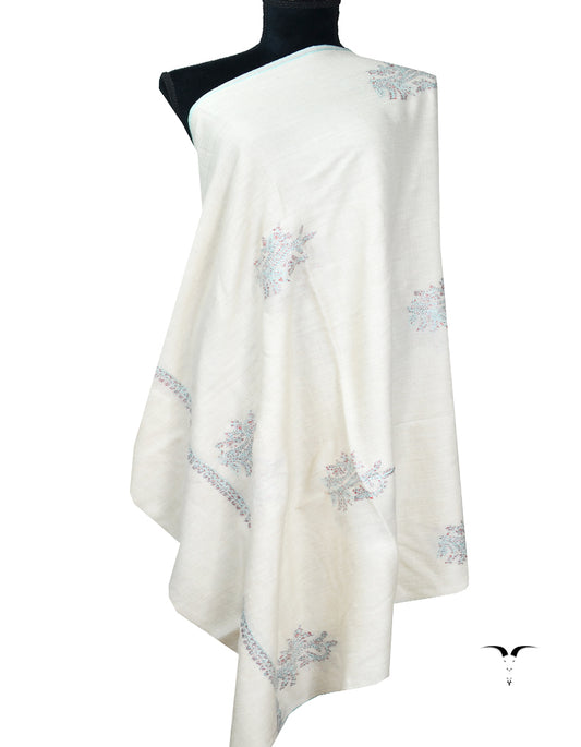 white booti embroidery pashmina shawl 8090