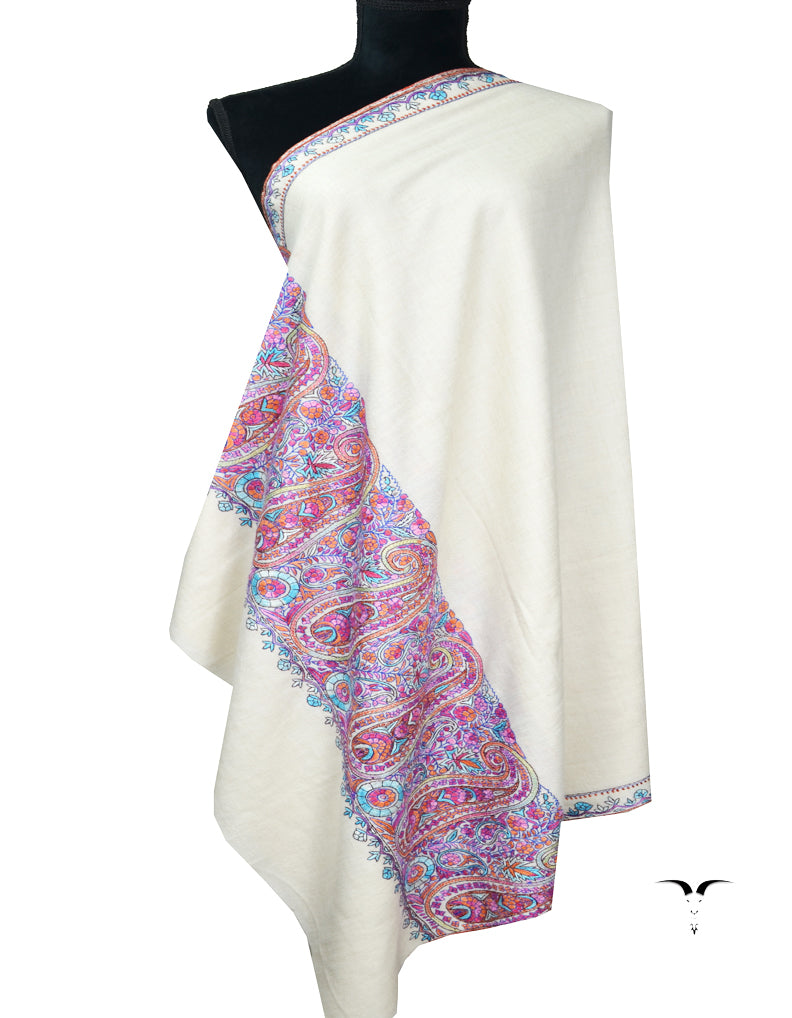 pure white embroidery pashmina shawl 8092