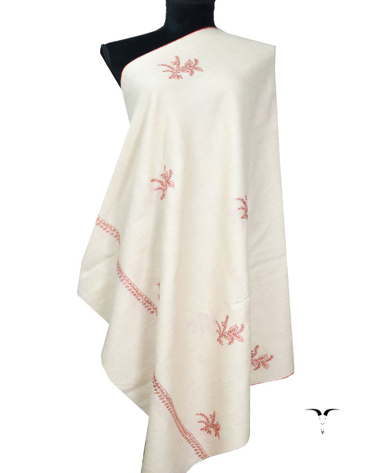 white booti embroidery pashmina shawl 8093