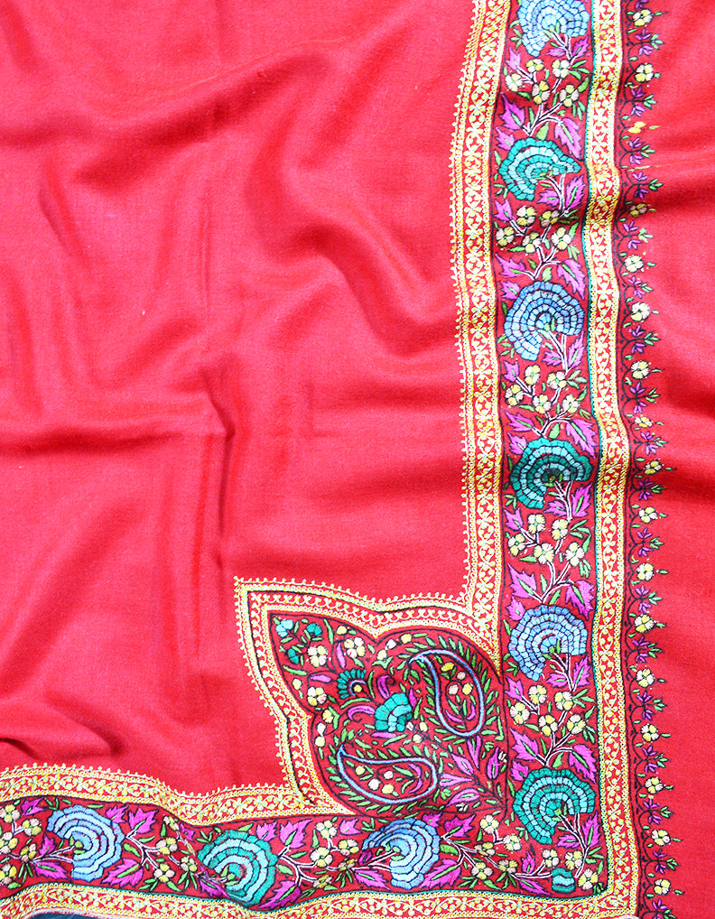 red tilla embroidery pashmina shawl 8094