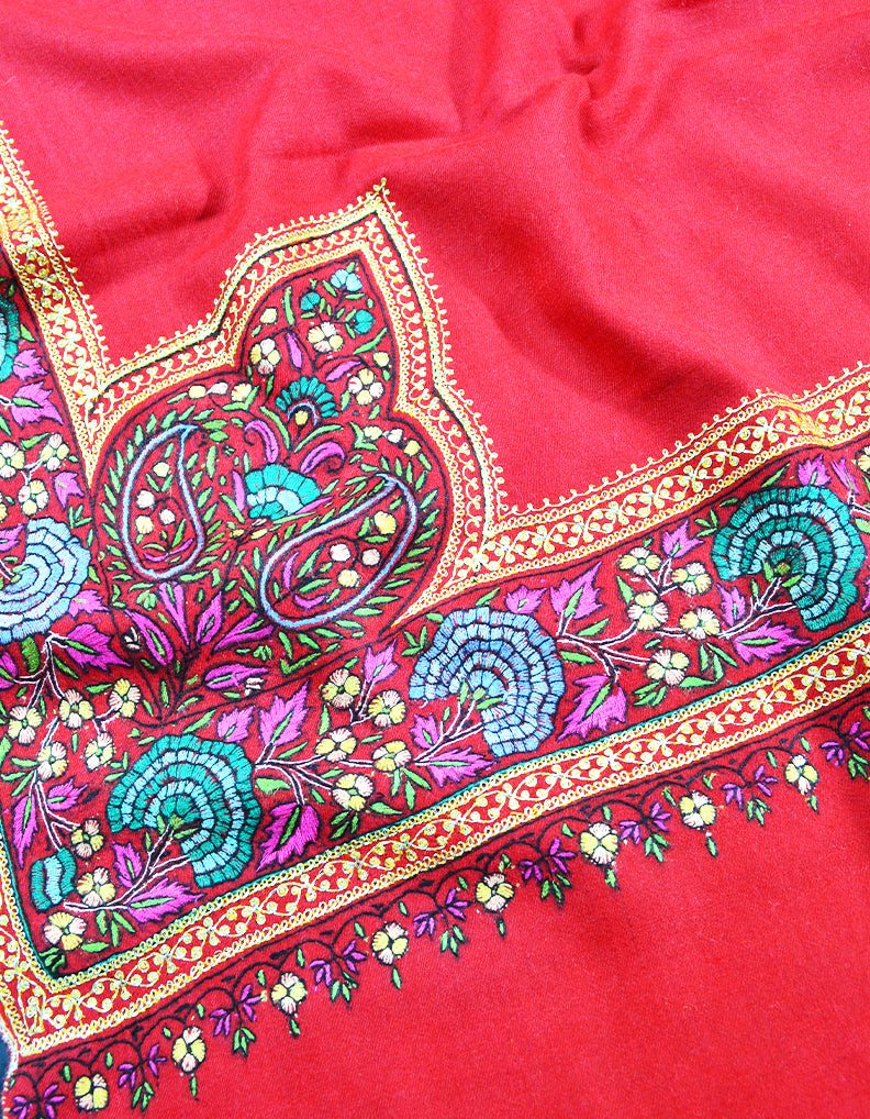 red tilla embroidery pashmina shawl 8094