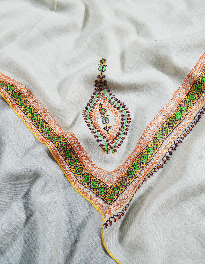 white tilla embroidery pashmina shawl 8095