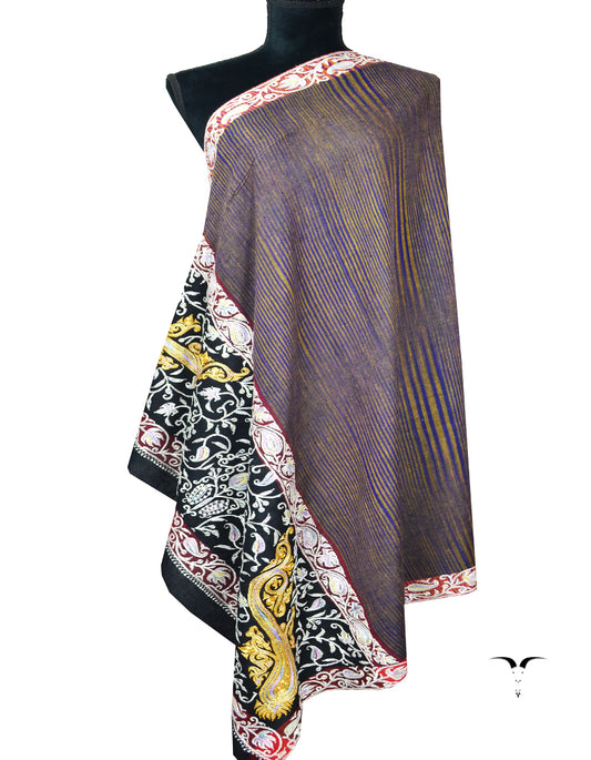 striped tilla embroidery pashmina shawl 8096