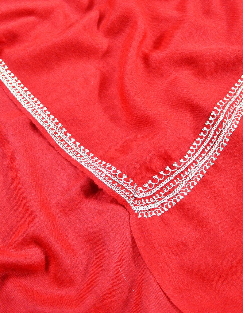 red tilla embroidery pashmina stole 8098