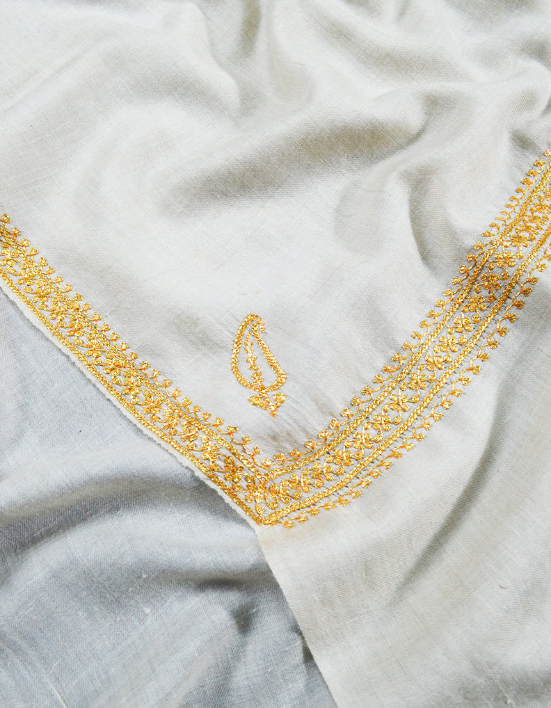 white tilla embroidery pashmina stole 8099