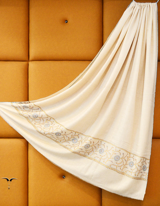 Pure White Men Embroidery Pashmina Shawl 8104