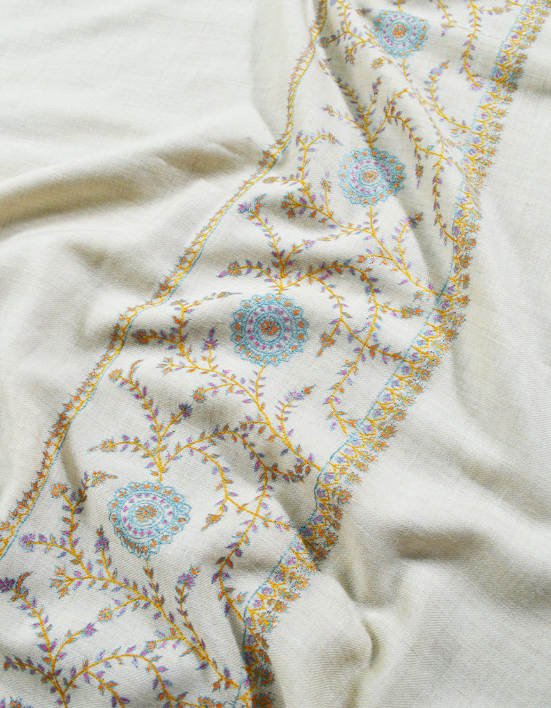 Pure White Men Embroidery Pashmina Shawl 8104